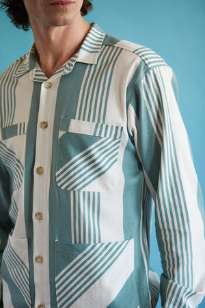 Linen Overshirt - Mint Green Stripe