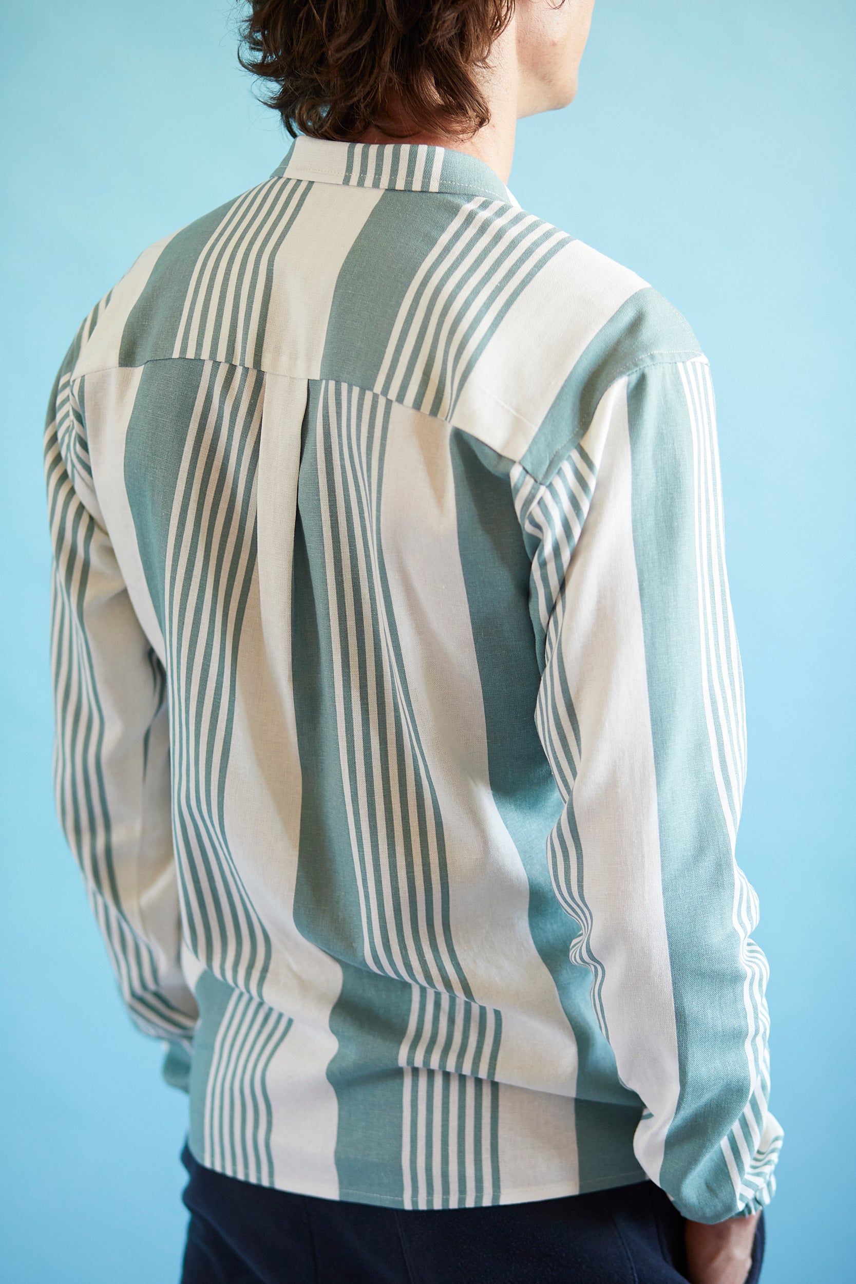 Linen Overshirt - Mint Green Stripe