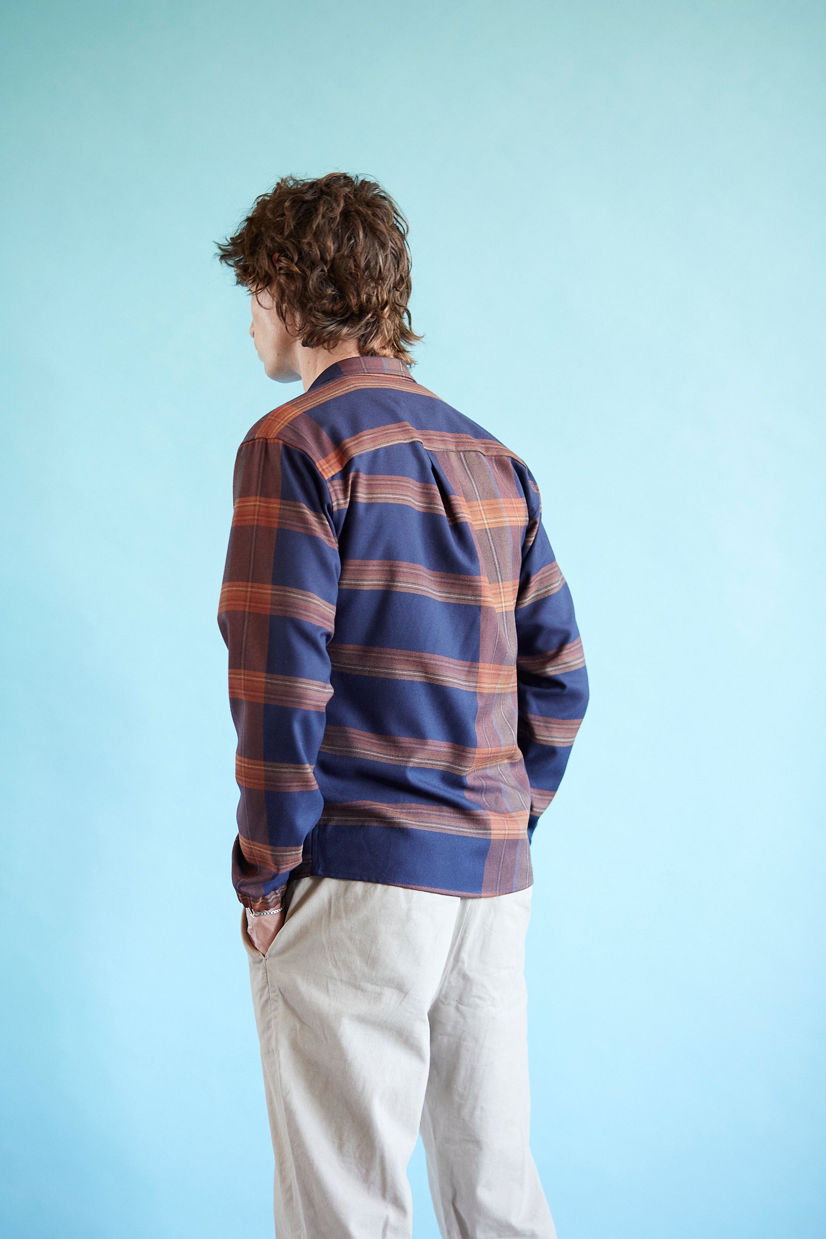 Brushed Cotton Overshirt - Navy mega Stripe/Check