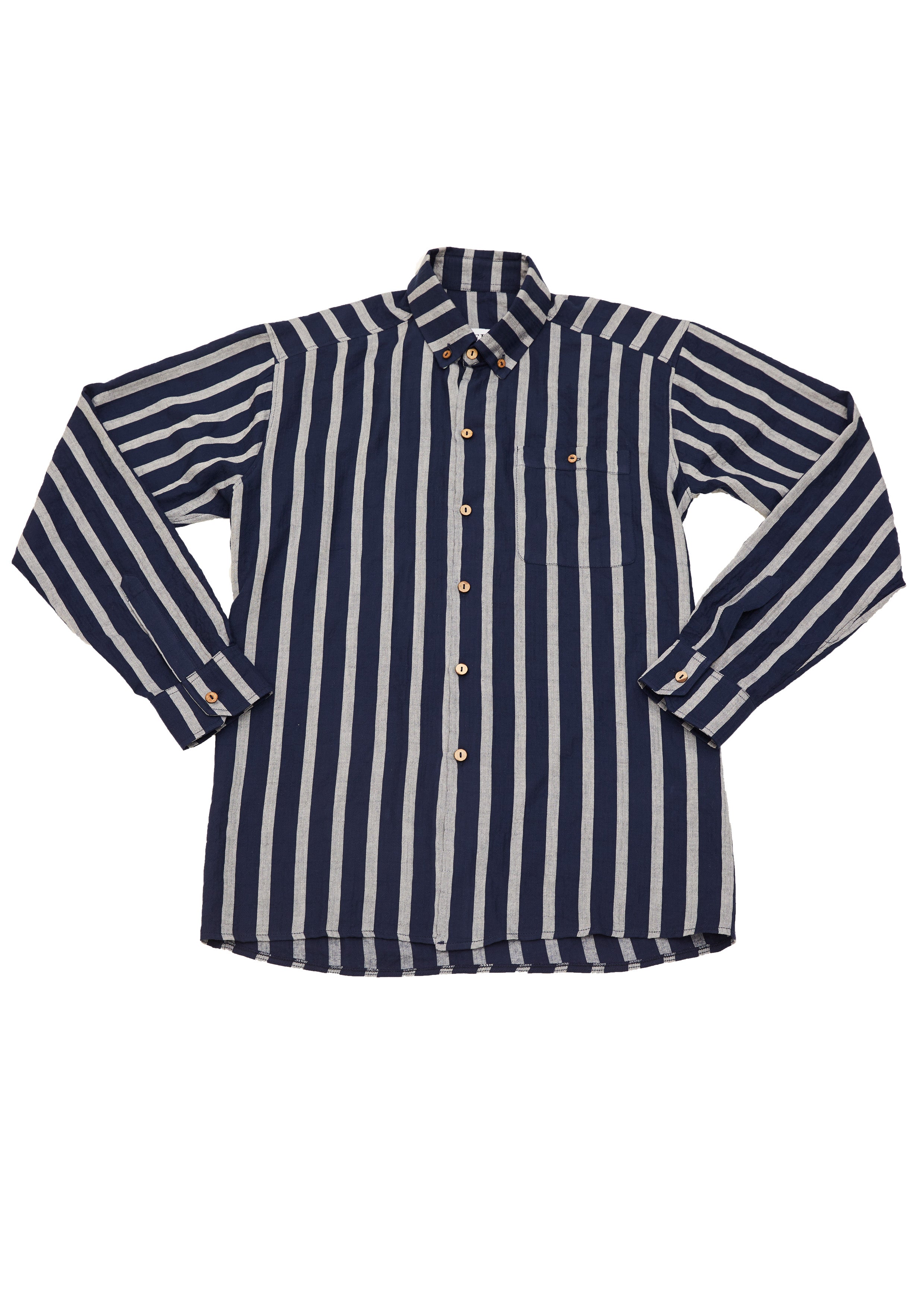 Japanese Cotton Striped Oxford - Navy/Grey